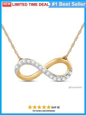 10K Gold Infinity Diamond Pendant Necklace 18" Rope Chain Women's Jewelry